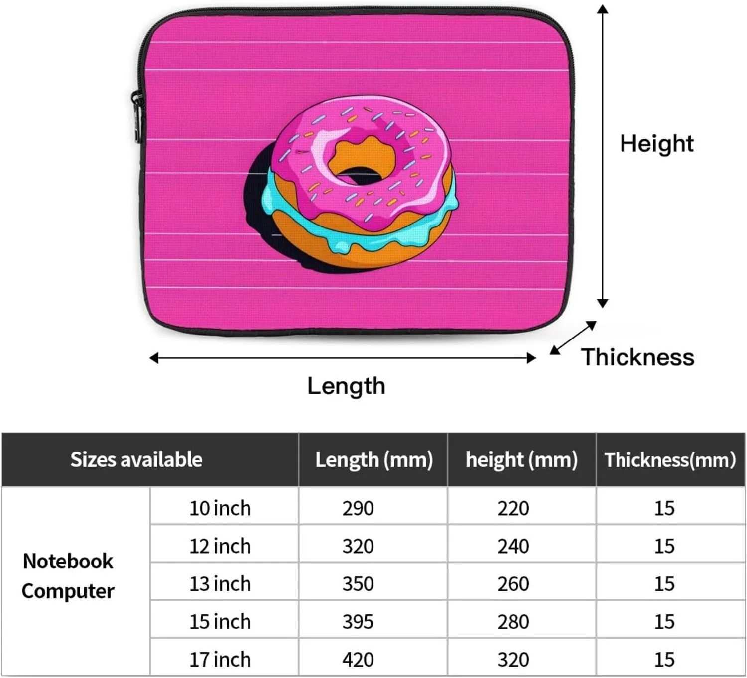 Cute Donuts Pattern Shockproof Portable Laptop 15 inch Sleeve Bag for Men and Women - Ideal for Business Travel, School, and Daily Use