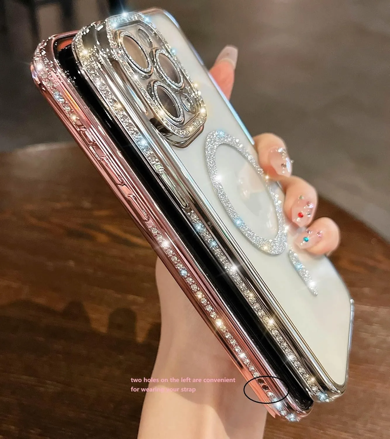 Cute for iPhone 12 Pro Max Magnetic Glitter Case,Luxury Bling Rhinestone Diamond Plated Bumper Case,Compatible with MagSafe, Sparkle Camera Lens Protection Clear Cover for Women Girls(Purple)