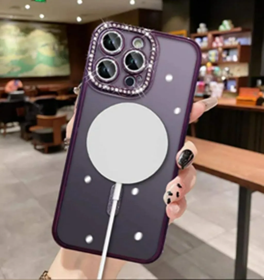 Cute for iPhone 12 Pro Max Magnetic Glitter Case,Luxury Bling Rhinestone Diamond Plated Bumper Case,Compatible with MagSafe, Sparkle Camera Lens Protection Clear Cover for Women Girls(Purple)
