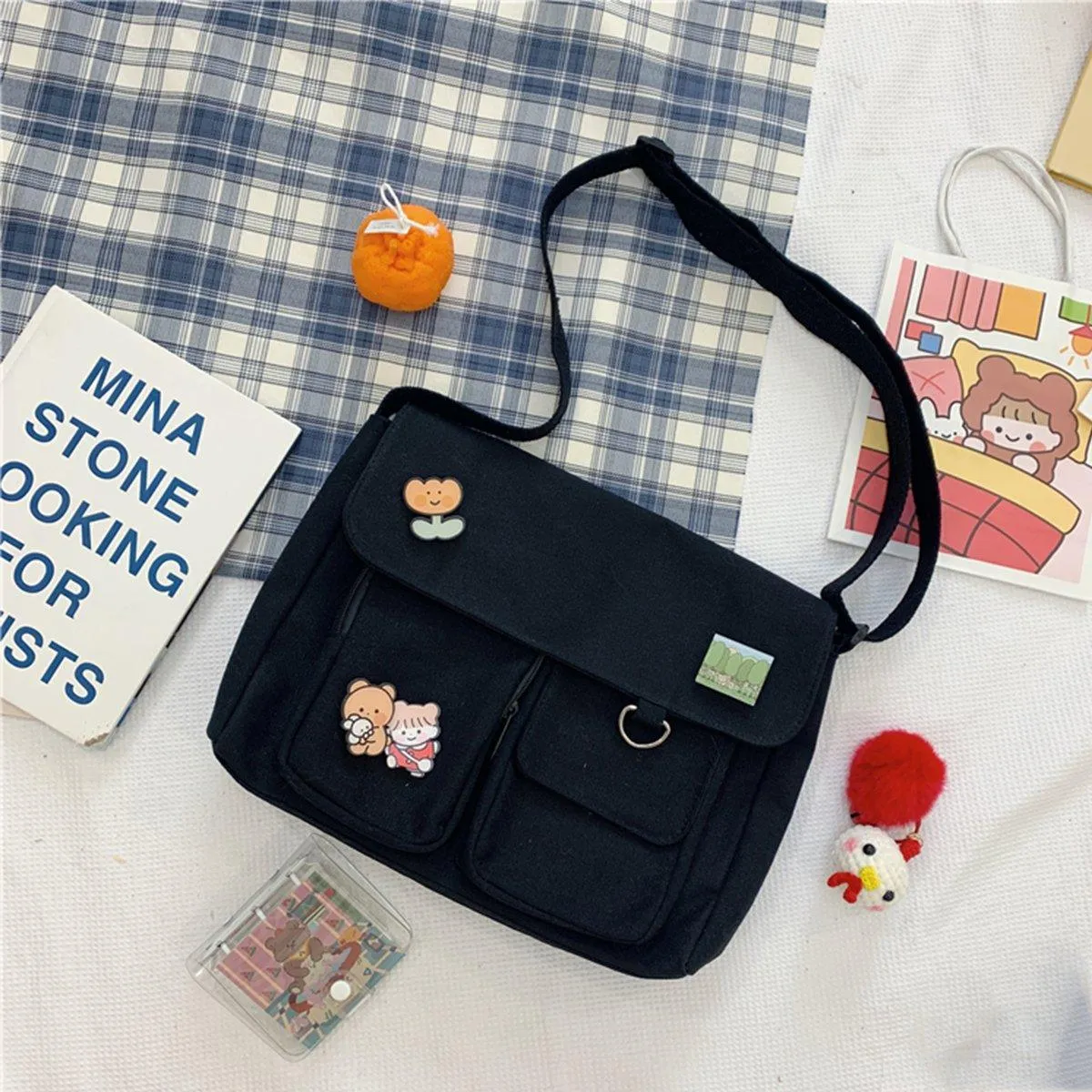 Cute Girl Crossbody Canvas Bag Womens Shoulder Bag Messenger Handbag Casual Tote