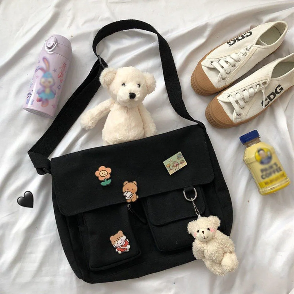 Cute Girl Crossbody Canvas Bag Womens Shoulder Bag Messenger Handbag Casual Tote
