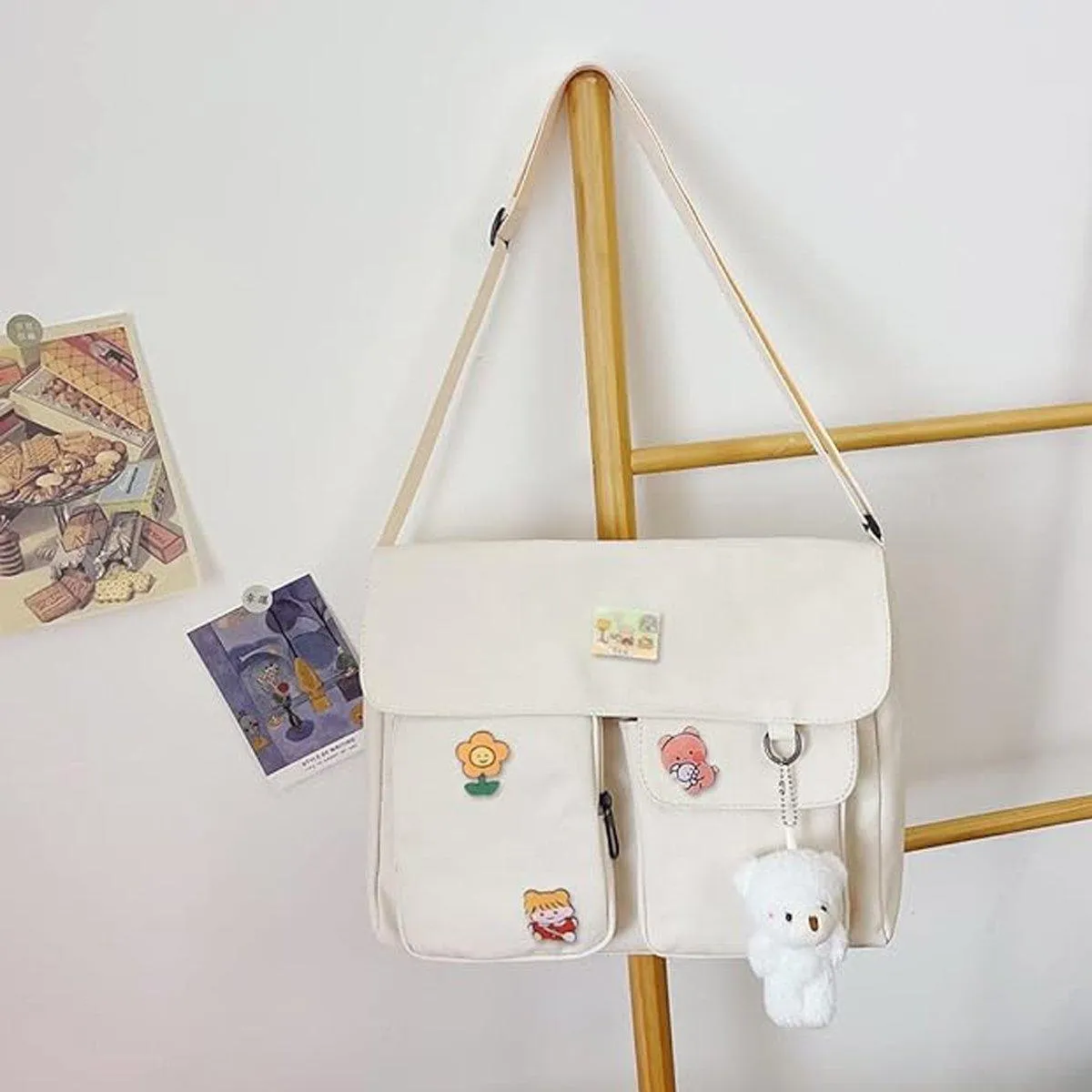 Cute Girl Crossbody Canvas Bag Womens Shoulder Bag Messenger Handbag Casual Tote
