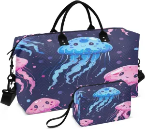 Cute Jellyfish Travel Duffel Bag, Shoulder Weekender Overnight Bags - Large Gym Bag with Wet Pocket