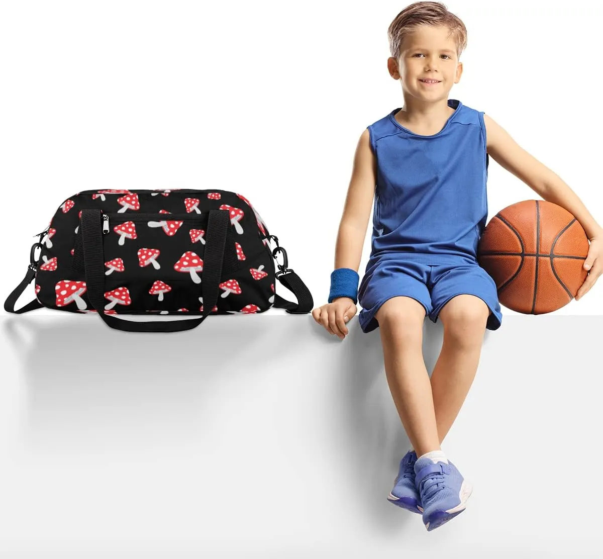 Cute Red Mushroom Kids Duffle Bag for Boys & Girls - Dance, Gym, Overnight & Travel Bag