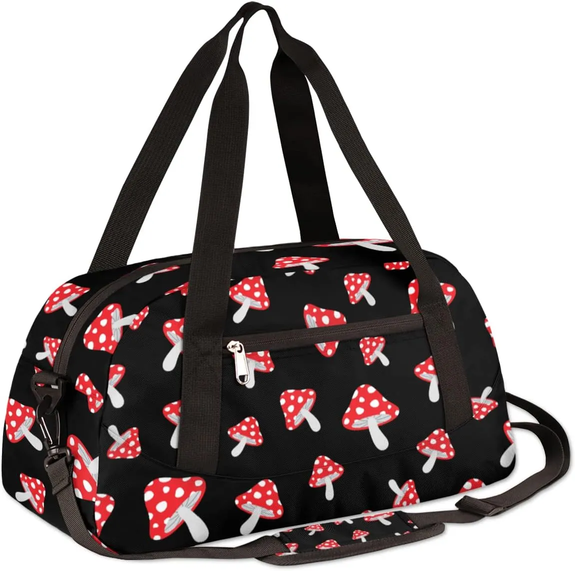 Cute Red Mushroom Kids Duffle Bag for Boys & Girls - Dance, Gym, Overnight & Travel Bag