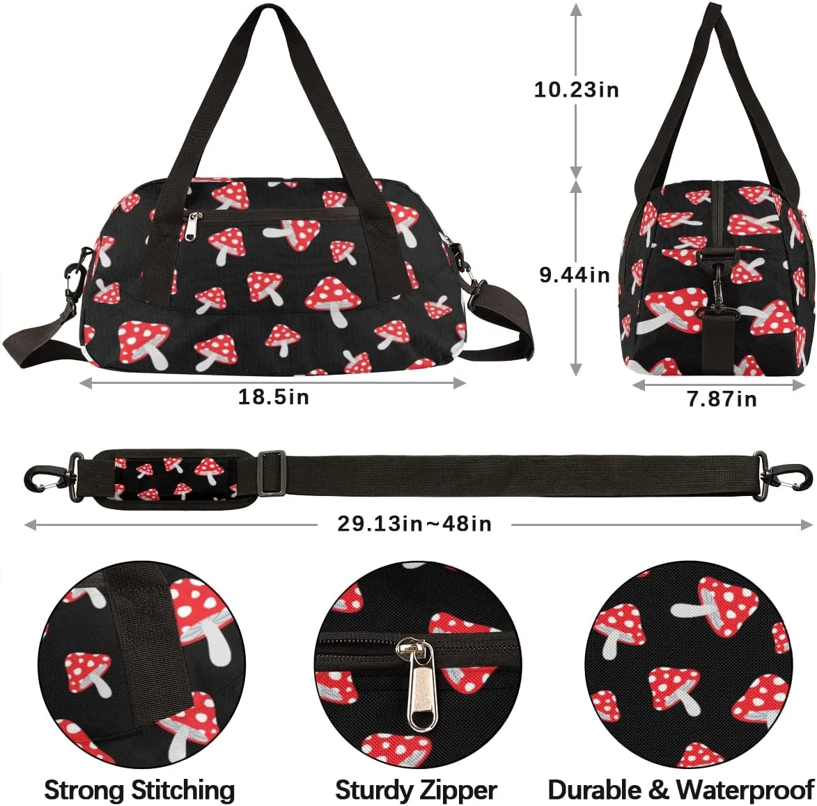 Cute Red Mushroom Kids Duffle Bag for Boys & Girls - Dance, Gym, Overnight & Travel Bag