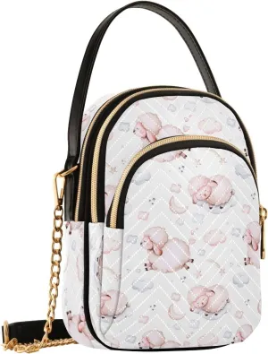 Cute Sheep Cloud White Crossbody Bags for Women Fanny Packs Small Sling Cross Body Bag Mini Wallet Phone Purse