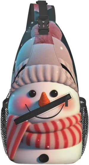 Cute Snowman Crossbody Bags for Men Women Fashion Sling Backpack Casual Chest Bag Travel Hiking Daypack