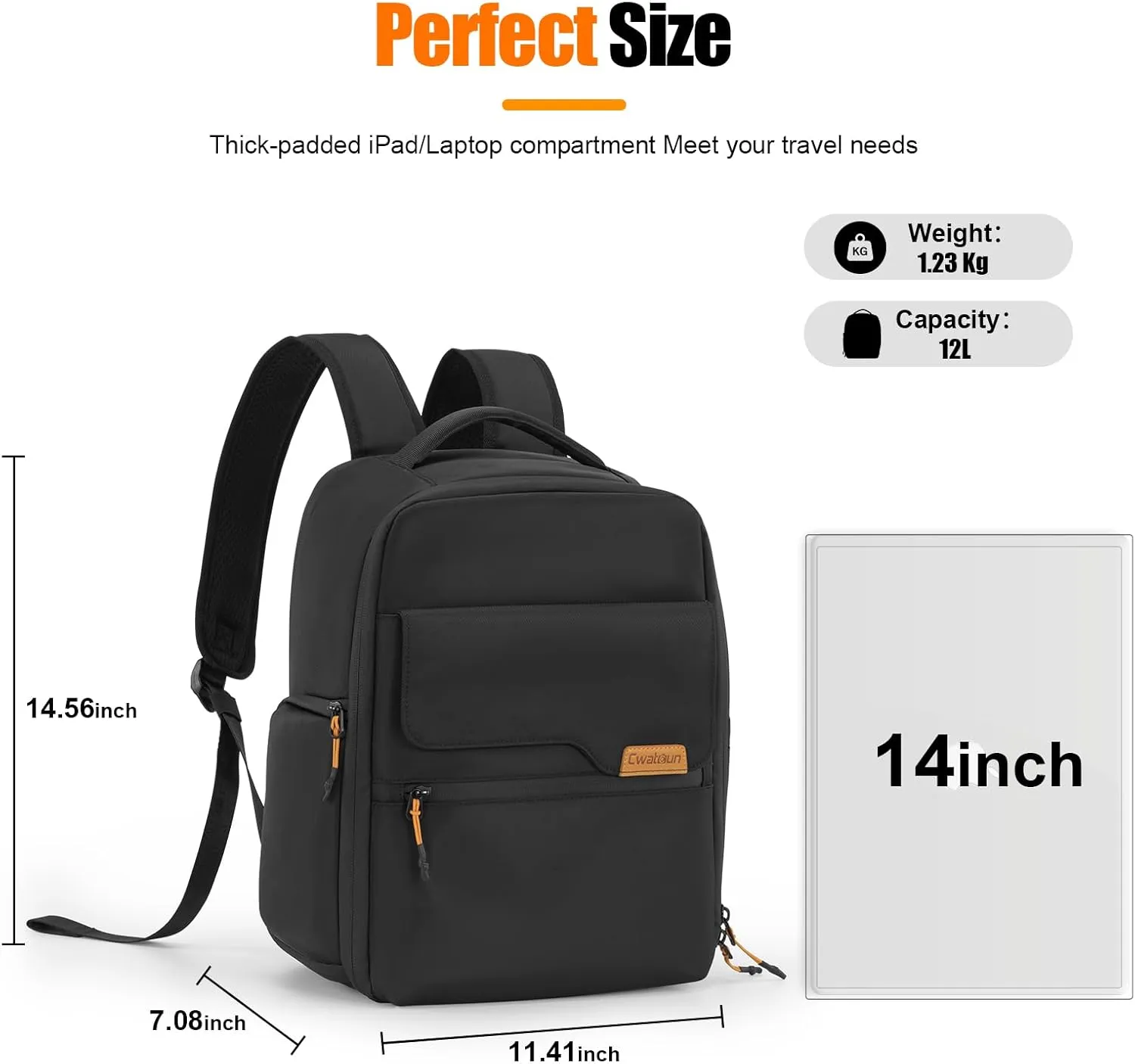 Cwatcun 420D Twill Material Camera Backpack with Tripod Holder, Laptop Compartment, Compact Travel Photography Bag Case for Canon Nikon Sony DSLR SLR Mirrorless Camera，and Lens Accessories, Black