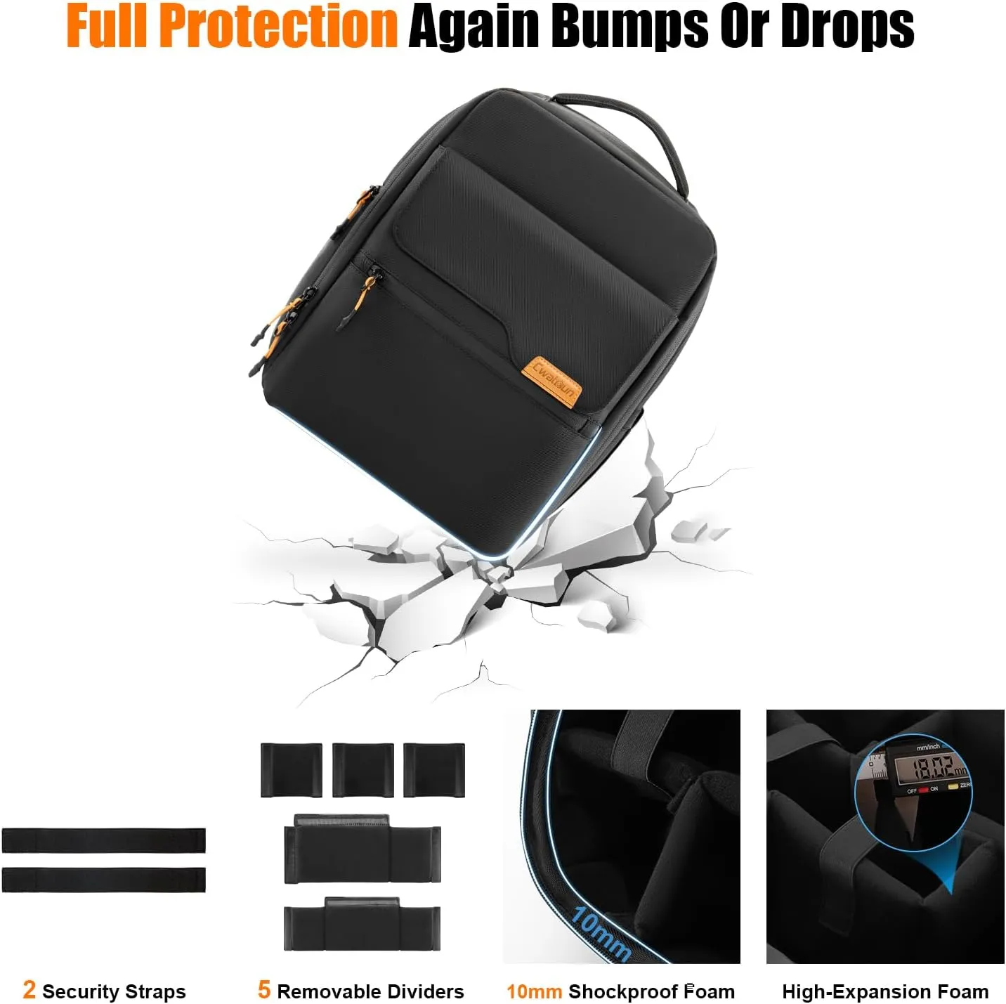 Cwatcun 420D Twill Material Camera Backpack with Tripod Holder, Laptop Compartment, Compact Travel Photography Bag Case for Canon Nikon Sony DSLR SLR Mirrorless Camera，and Lens Accessories, Black