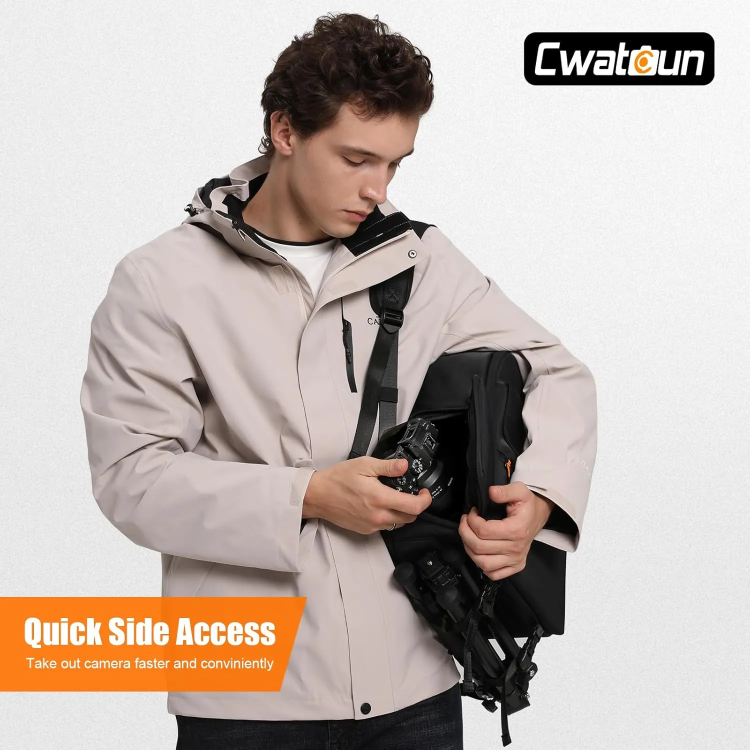 Cwatcun 420D Twill Material Camera Backpack with Tripod Holder, Laptop Compartment, Compact Travel Photography Bag Case for Canon Nikon Sony DSLR SLR Mirrorless Camera，and Lens Accessories, Black