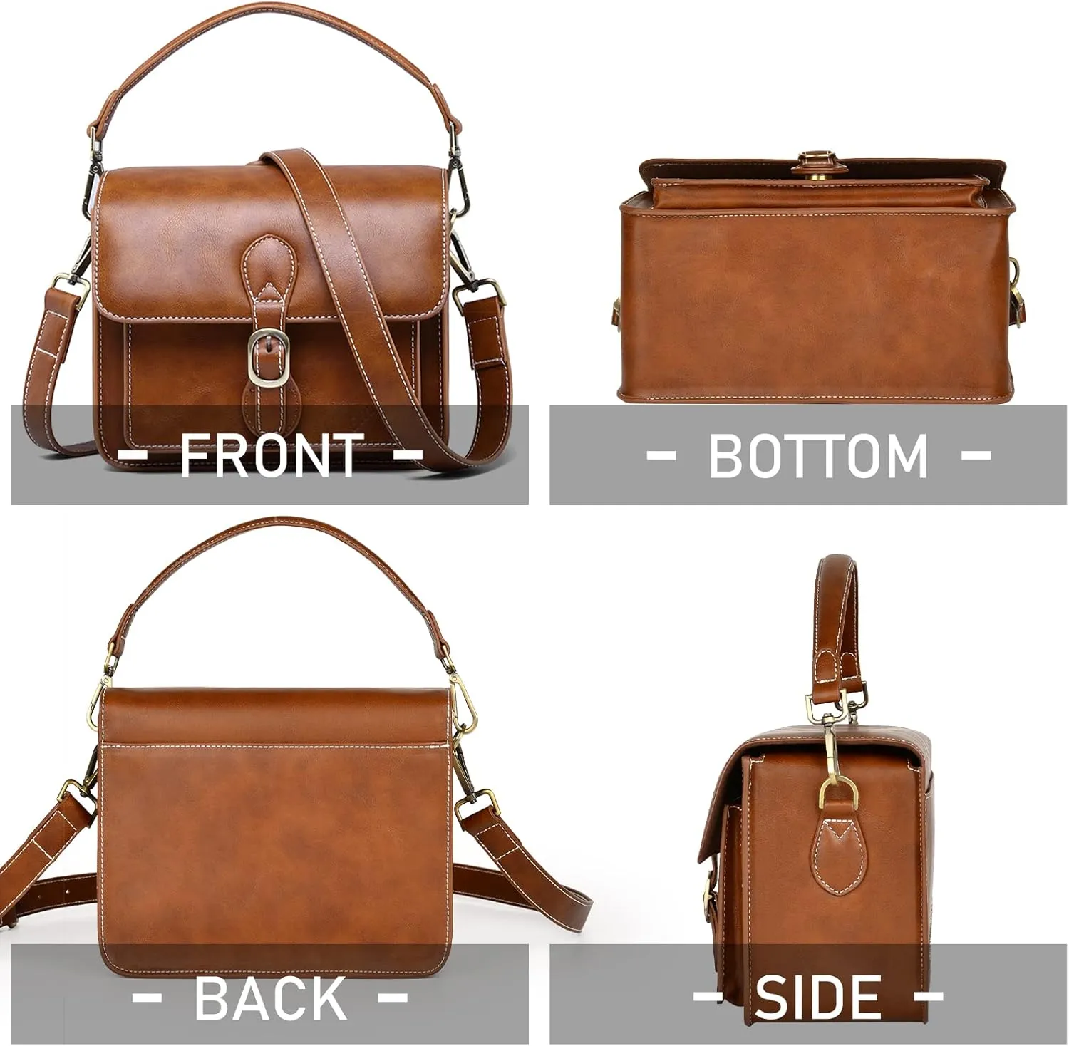 Cwatcun Camera Shoulder Bag Compact Camera Case Waterproof Retro Compatible for Canon Nikon Sony SLR DSLR Mirrorless Camera and Lens Brown, Medium