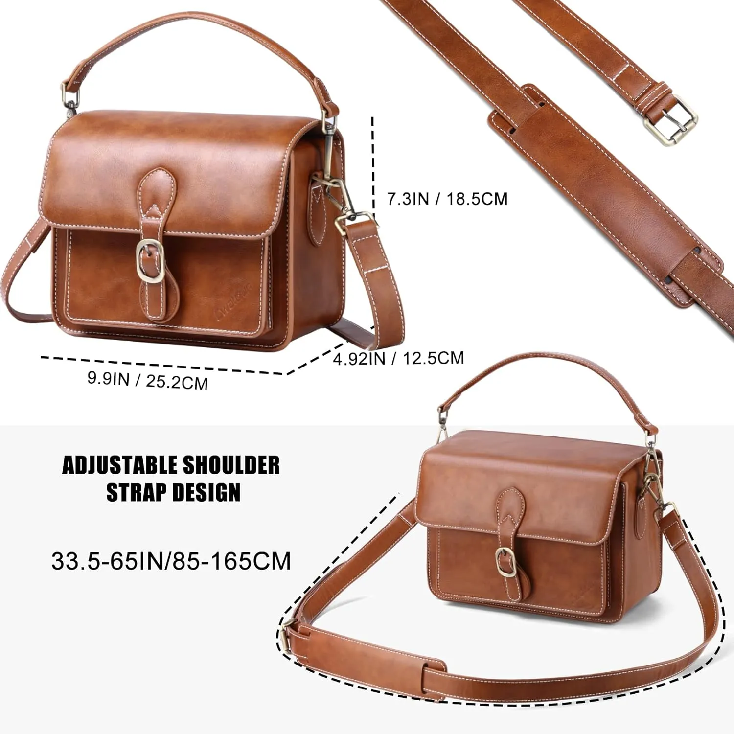 Cwatcun Camera Shoulder Bag Compact Camera Case Waterproof Retro Compatible for Canon Nikon Sony SLR DSLR Mirrorless Camera and Lens Brown, Medium