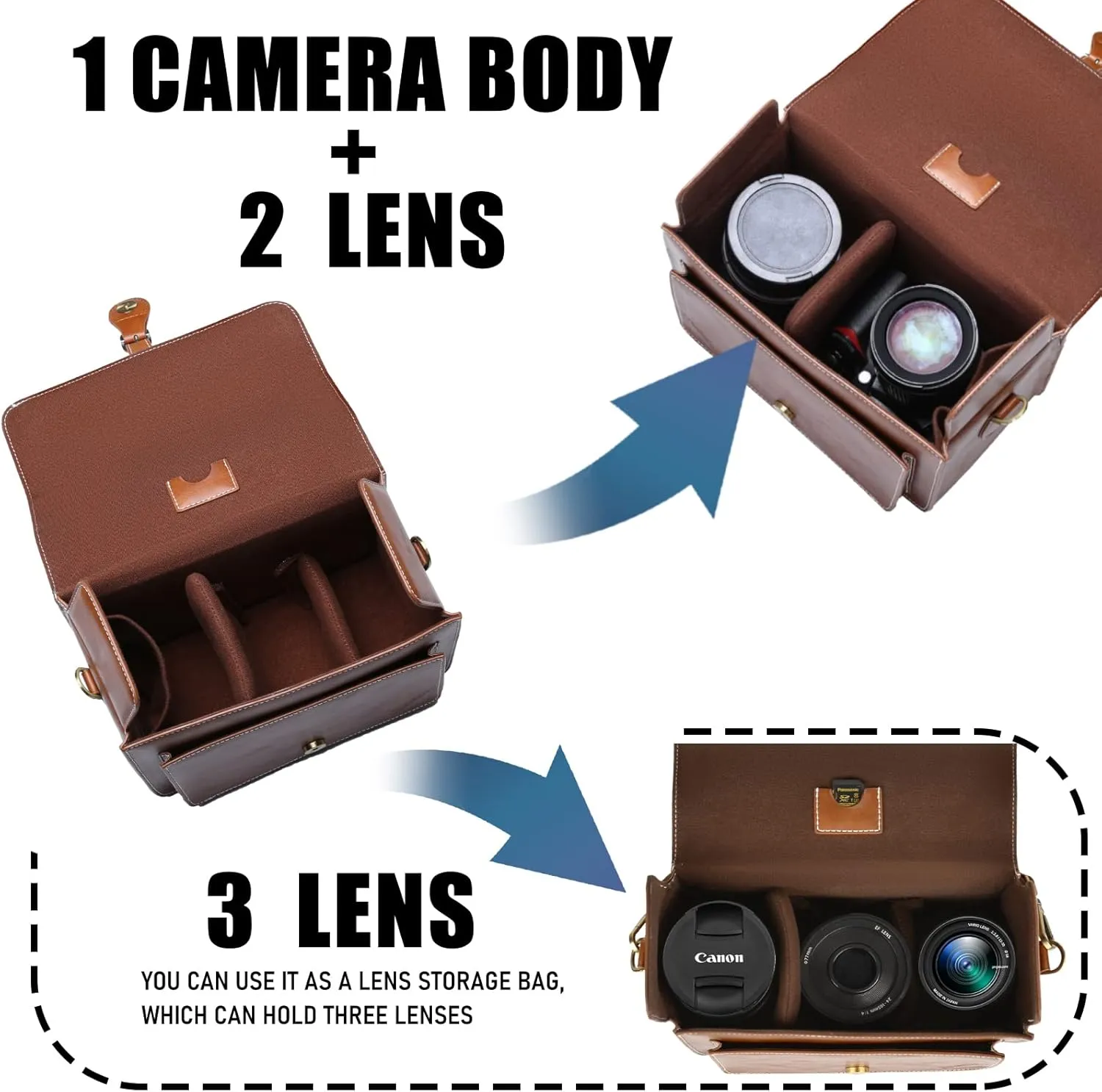 Cwatcun Camera Shoulder Bag Compact Camera Case Waterproof Retro Compatible for Canon Nikon Sony SLR DSLR Mirrorless Camera and Lens Brown, Medium