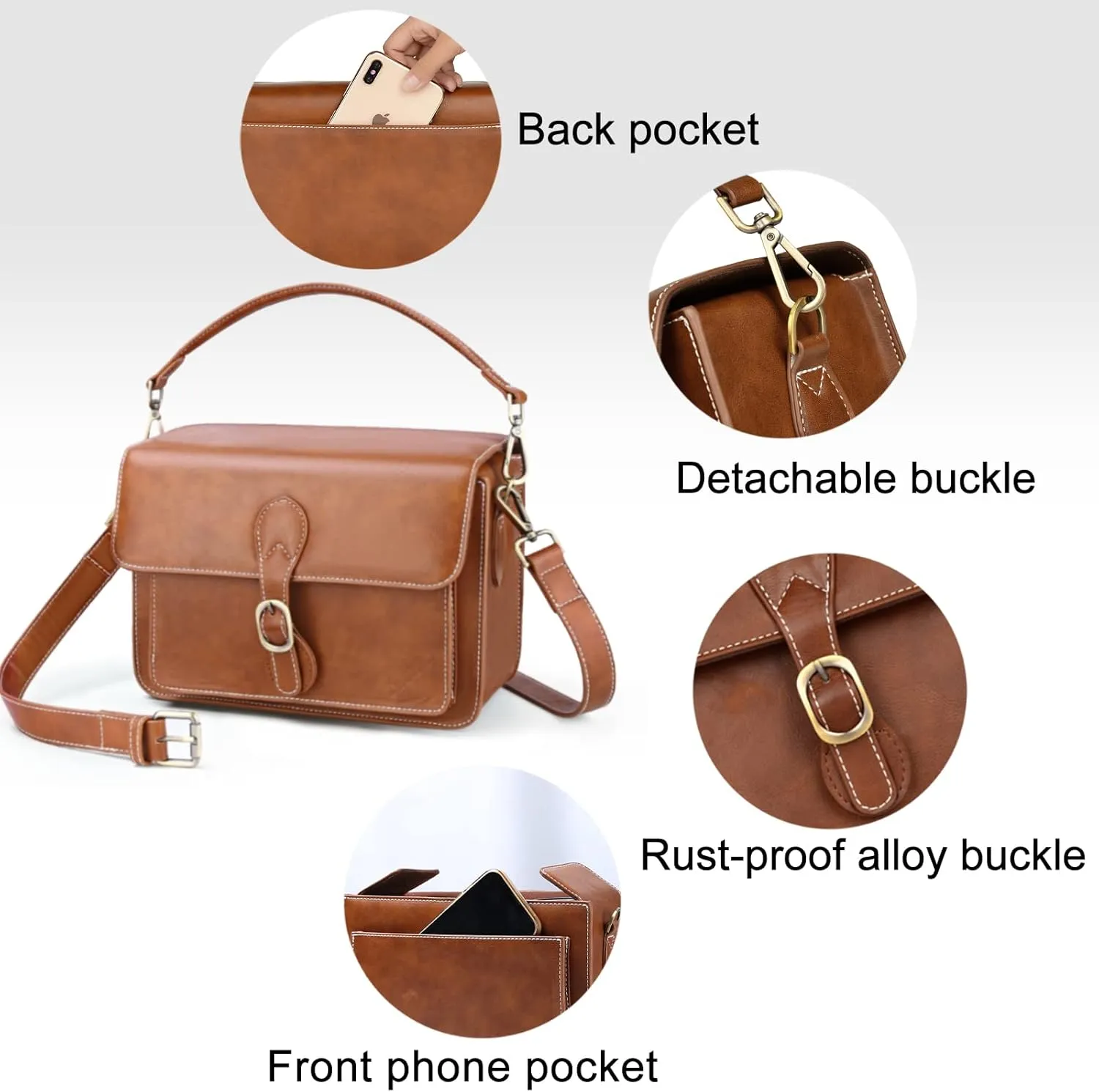 Cwatcun Camera Shoulder Bag Compact Camera Case Waterproof Retro Compatible for Canon Nikon Sony SLR DSLR Mirrorless Camera and Lens Brown, Medium