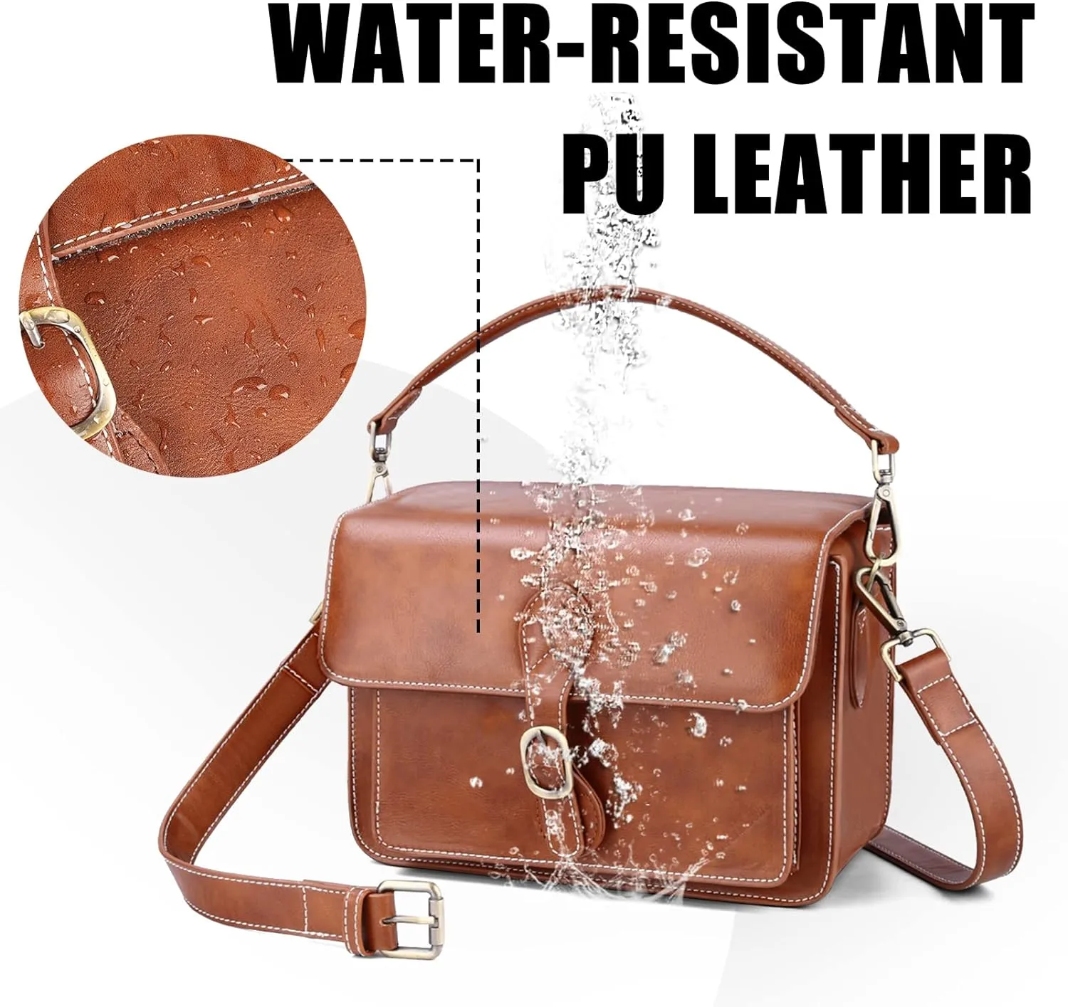 Cwatcun Camera Shoulder Bag Compact Camera Case Waterproof Retro Compatible for Canon Nikon Sony SLR DSLR Mirrorless Camera and Lens Brown, Medium