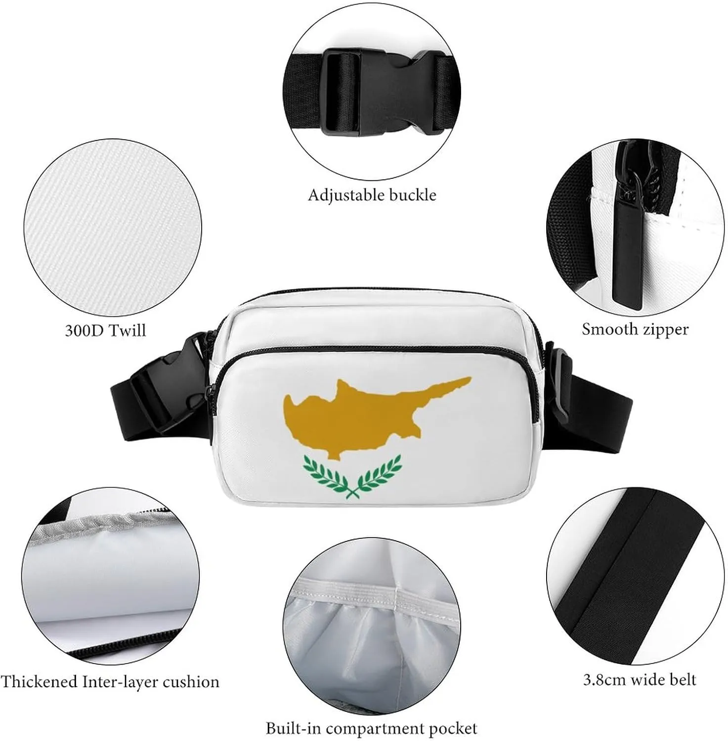 Cyprus Flag Unisex Mini Belt Bag with Adjustable Strap Small Fanny Pack Crossbody Chest Bag