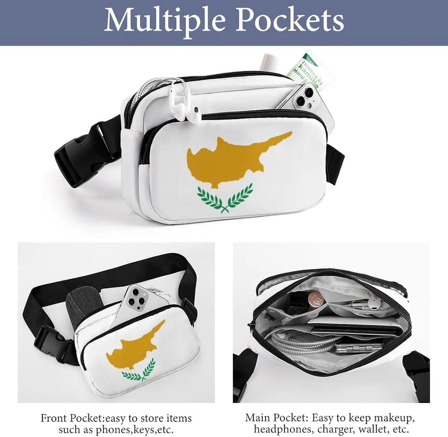 Cyprus Flag Unisex Mini Belt Bag with Adjustable Strap Small Fanny Pack Crossbody Chest Bag