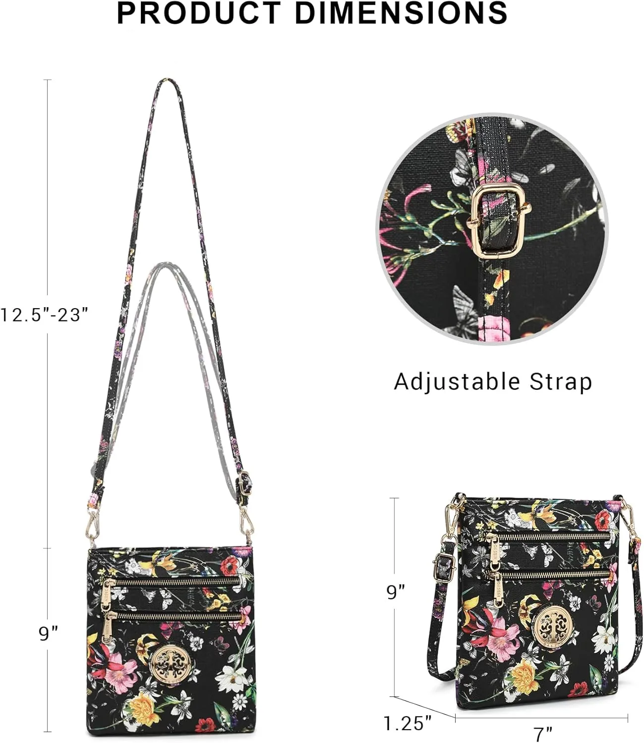 Dasein Women Small Crossbody Bag Lightweight Shoulder Purses Multi Zipper Pockets Phone Purse Handbag