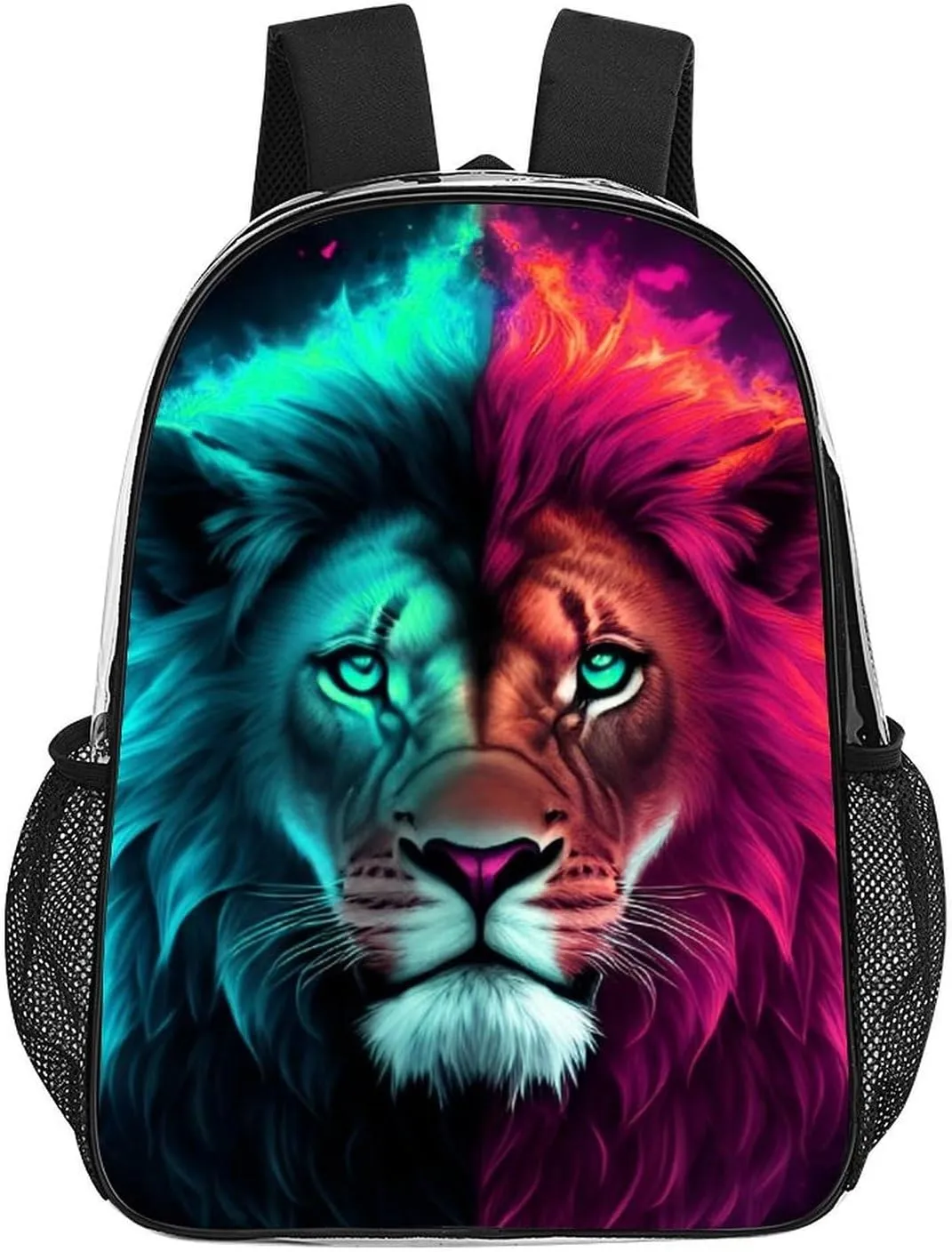 Daypack Anti-Theft Multipurpose Large Capacity Shoulder Bag - Cool Lion Blue And Red Fire Surreal Style Art Travel Hiking & Camping Rucksack Transparent Bag
