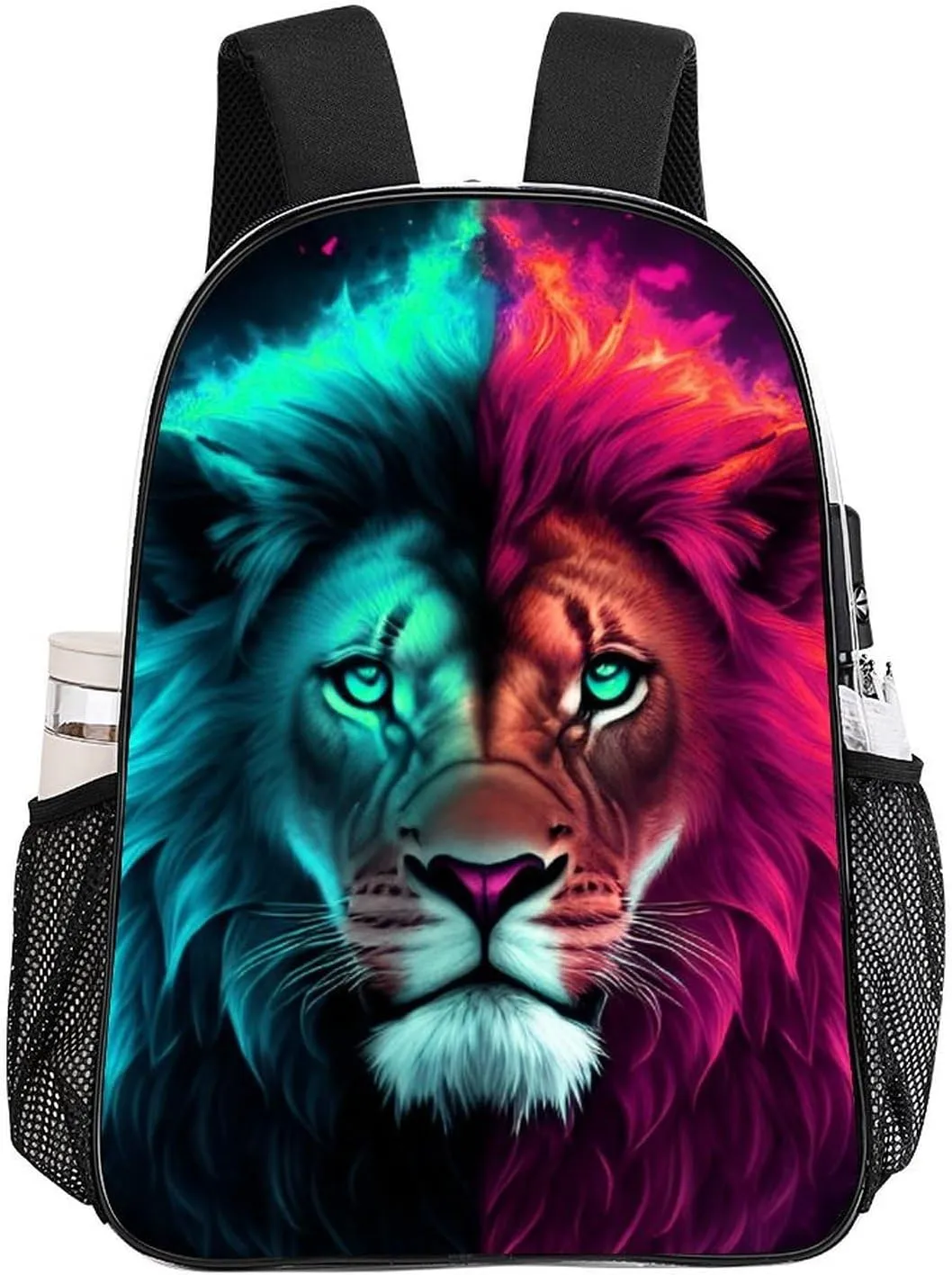 Daypack Anti-Theft Multipurpose Large Capacity Shoulder Bag - Cool Lion Blue And Red Fire Surreal Style Art Travel Hiking & Camping Rucksack Transparent Bag
