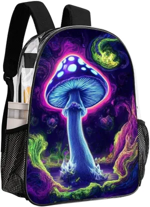 Daypack Bookbag Anti-Theft Multipurpose Large Capacity Bookbag - Trippy Mushrooms Purple Art Travel Hiking & Camping Rucksack Transparent Bag