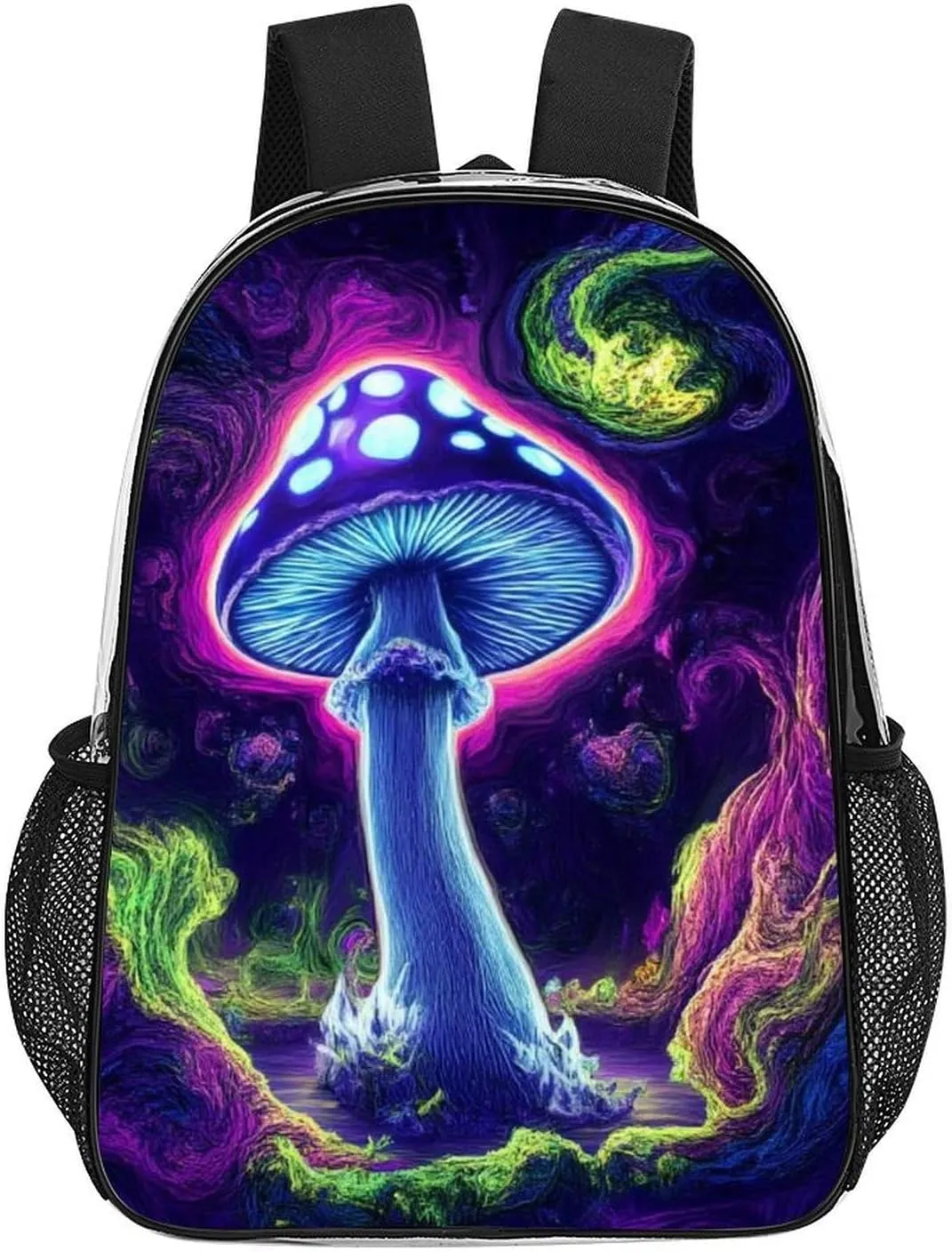 Daypack Bookbag Anti-Theft Multipurpose Large Capacity Bookbag - Trippy Mushrooms Purple Art Travel Hiking & Camping Rucksack Transparent Bag