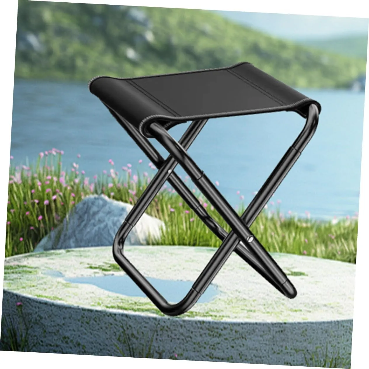 DECHOUS Portable Folding Stool Outdoor Chairs Chairs Fold up Stool Camping Supplies Canvas Black
