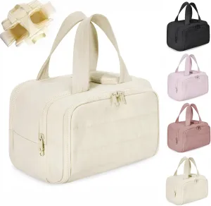 Decisive Makeup Bag, Curetoaway Travel Cosmetic Bag, Large Capacity Wide-Open Travel Cosmetic Bag for Women with 4 Compartments, Lightweight Waterproof, Multifunctional Bags (beige)