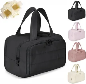Decisive Makeup Bag, Curetoaway Travel Cosmetic Bag, Large Capacity Wide-Open Travel Cosmetic Bag for Women with 4 Compartments, Lightweight Waterproof, Multifunctional Bags (Black)