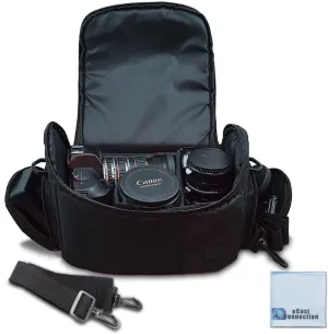 Deluxe Large Digital Camera / Video Padded Carrying Bag / Case for Nikon, Sony, Pentax, Olympus Panasonic, Samsung, and Canon DSLR Cameras & eCostConnection Microfiber Cloth