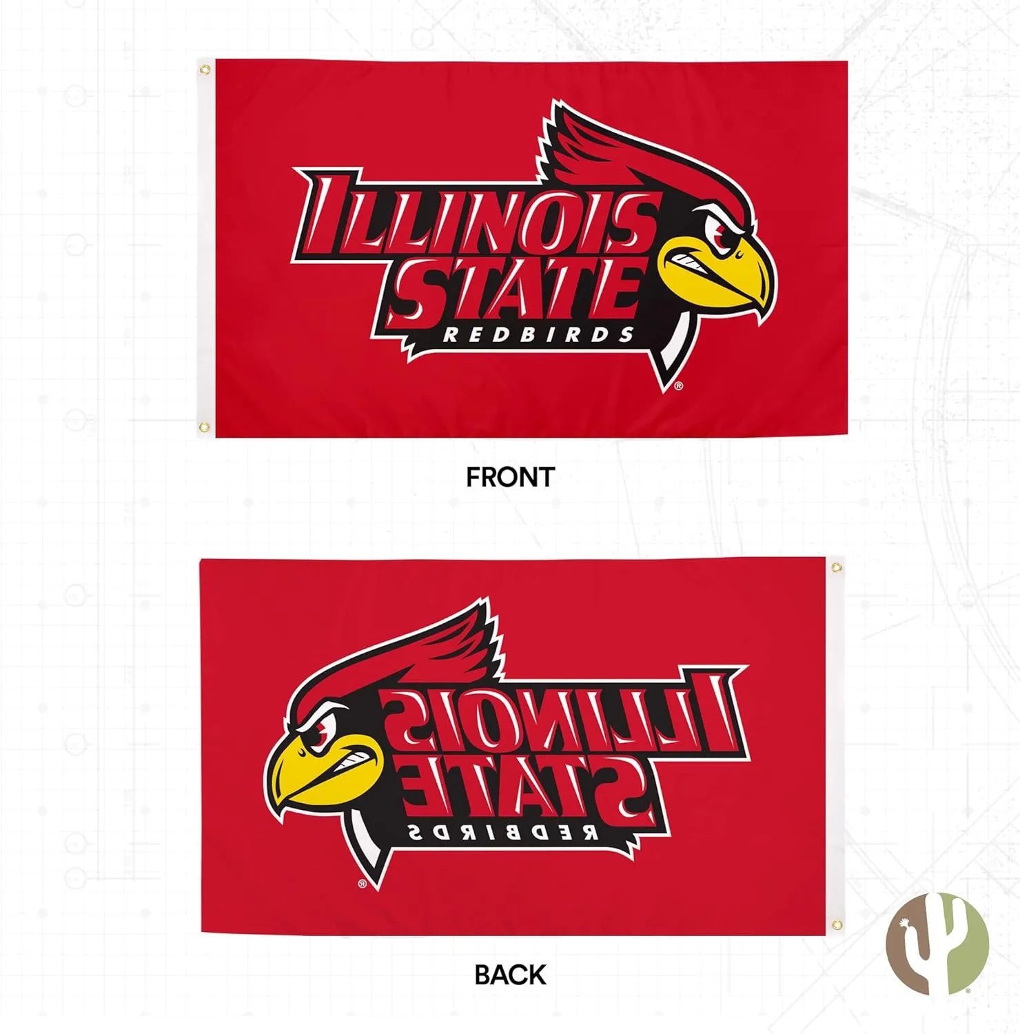Desert Cactus Illinois State University ISU Flag - 3 x 5 Feet Redbirds Banner, Indoor/Outdoor Durable Fabric, 100% Polyester Design (Style 1)