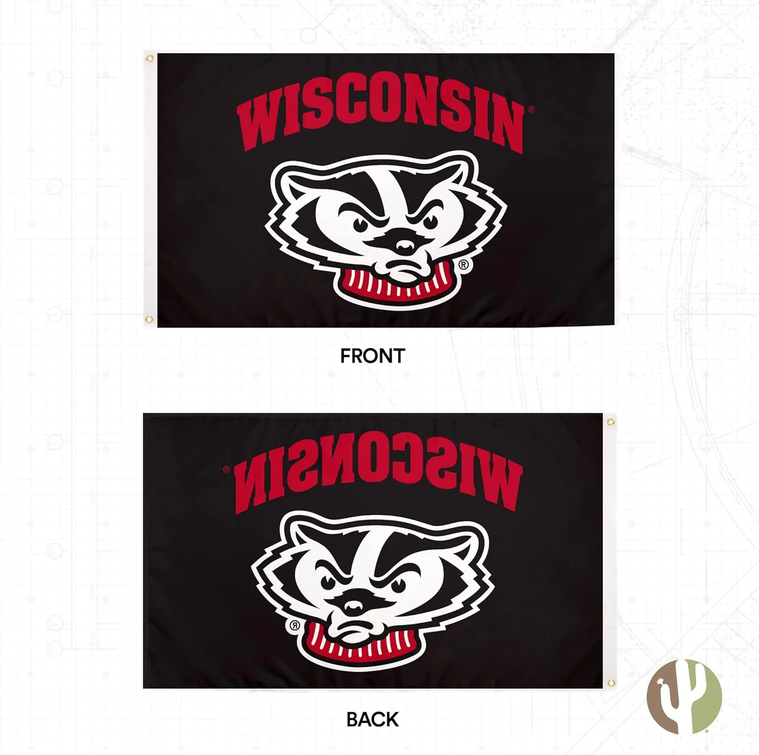 Desert Cactus University of Wisconsin Flag Badgers UW Madison Banners 100% Polyester Indoor Outdoor 3x5 feet Flags (Design 7)