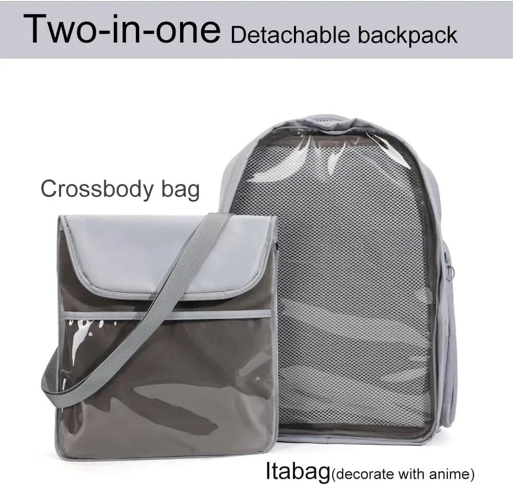 detachable Ita Bag transparent laptop backapck with insert Pin Display Anime Cosplay(Black, Large)