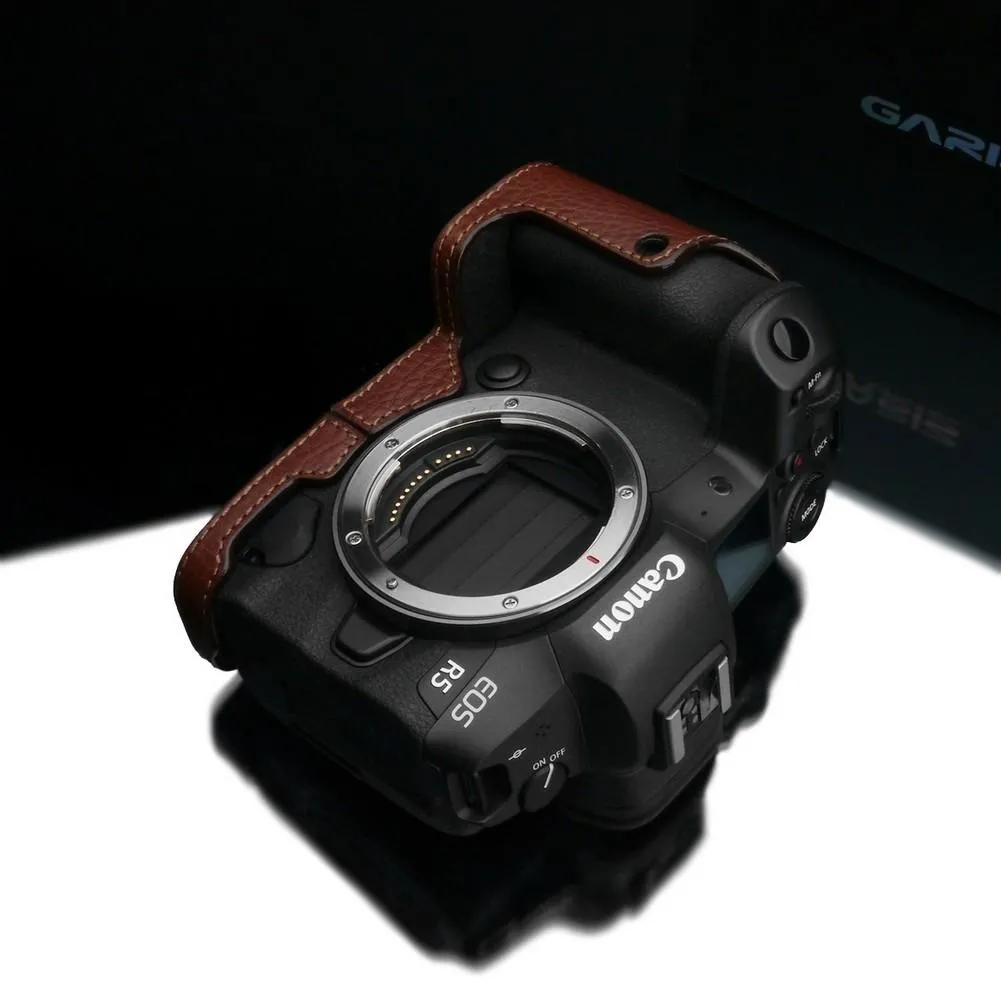 {DISCONTINUED} Gariz Brown XS-CHEOSR5BR Genuine Leather Half Case for Canon EOS R5
