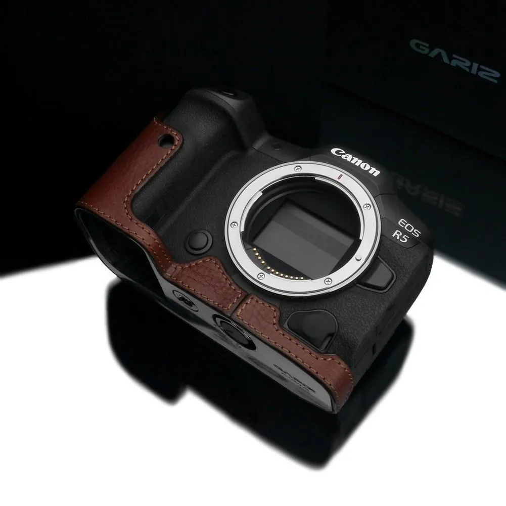 {DISCONTINUED} Gariz Brown XS-CHEOSR5BR Genuine Leather Half Case for Canon EOS R5