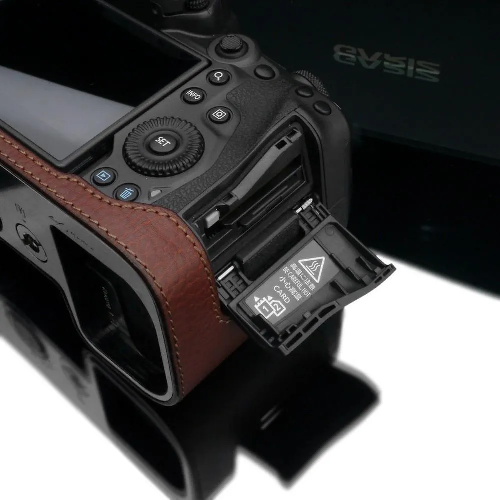 {DISCONTINUED} Gariz Brown XS-CHEOSR5BR Genuine Leather Half Case for Canon EOS R5