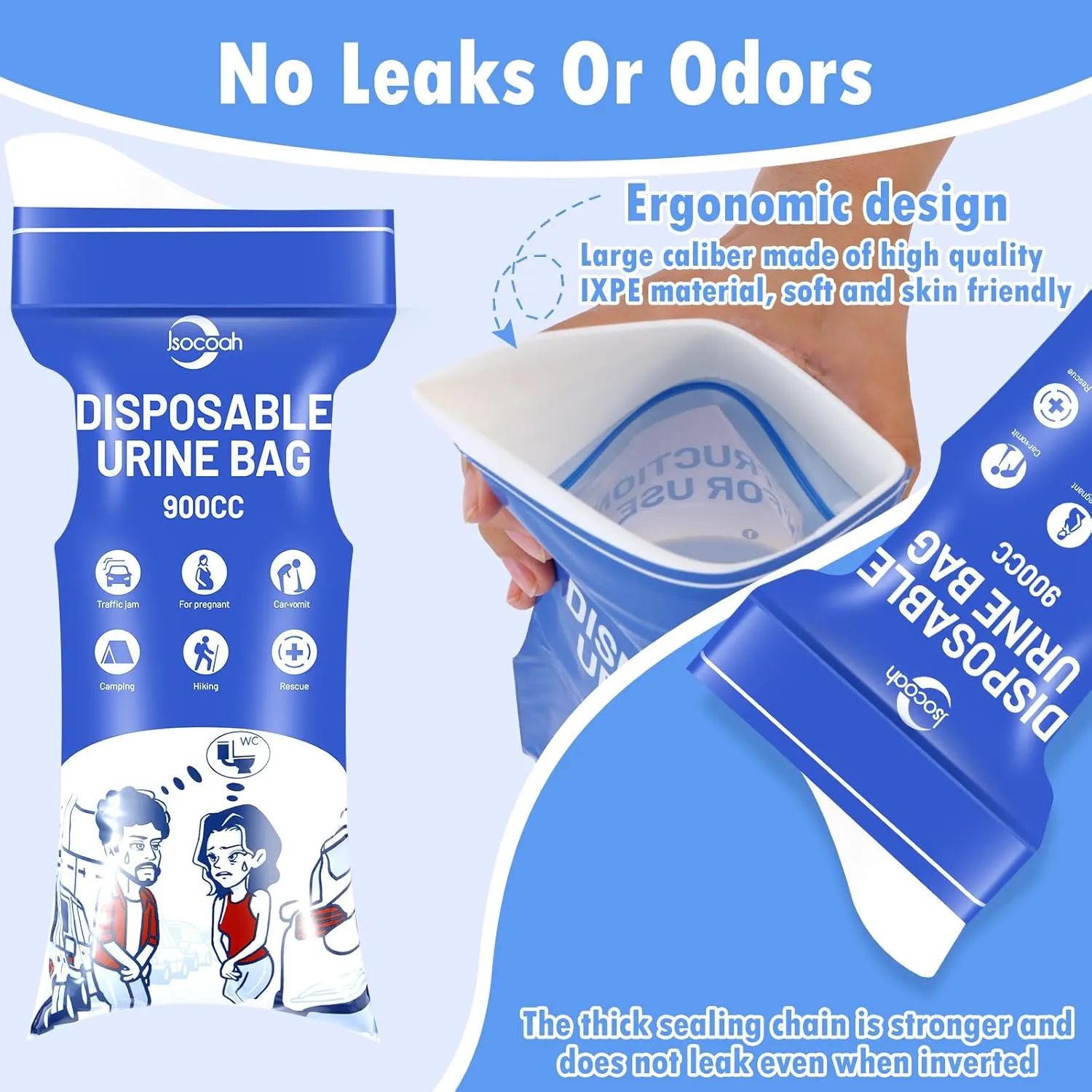 Disposable Urine Bags 900ML 8/12/24 Pieces, Emergency Portable Pee Bags for Women Men, Travel Urinal Bag, Unisex Urinal Toilet Bag for Road Trips Camping Hiking Traffic Jams