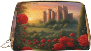 Distant Castle Zipper Closure Leather Portable Waterproof Cosmetic Bag For Home Travel To Organize Toiletries Sundries