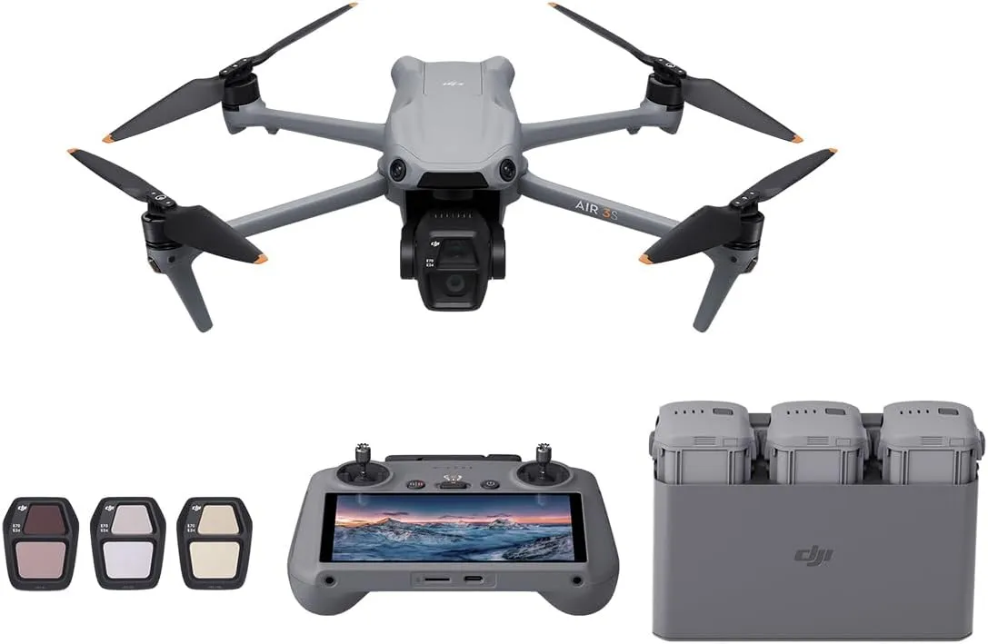 DJI Air 3S Drone Fly More Combo with RC 2 Remote Controller, Bundle with 128GB Memory Card, Strobe Light, Multi Card Reader, Landing Pad Pro and Backpack