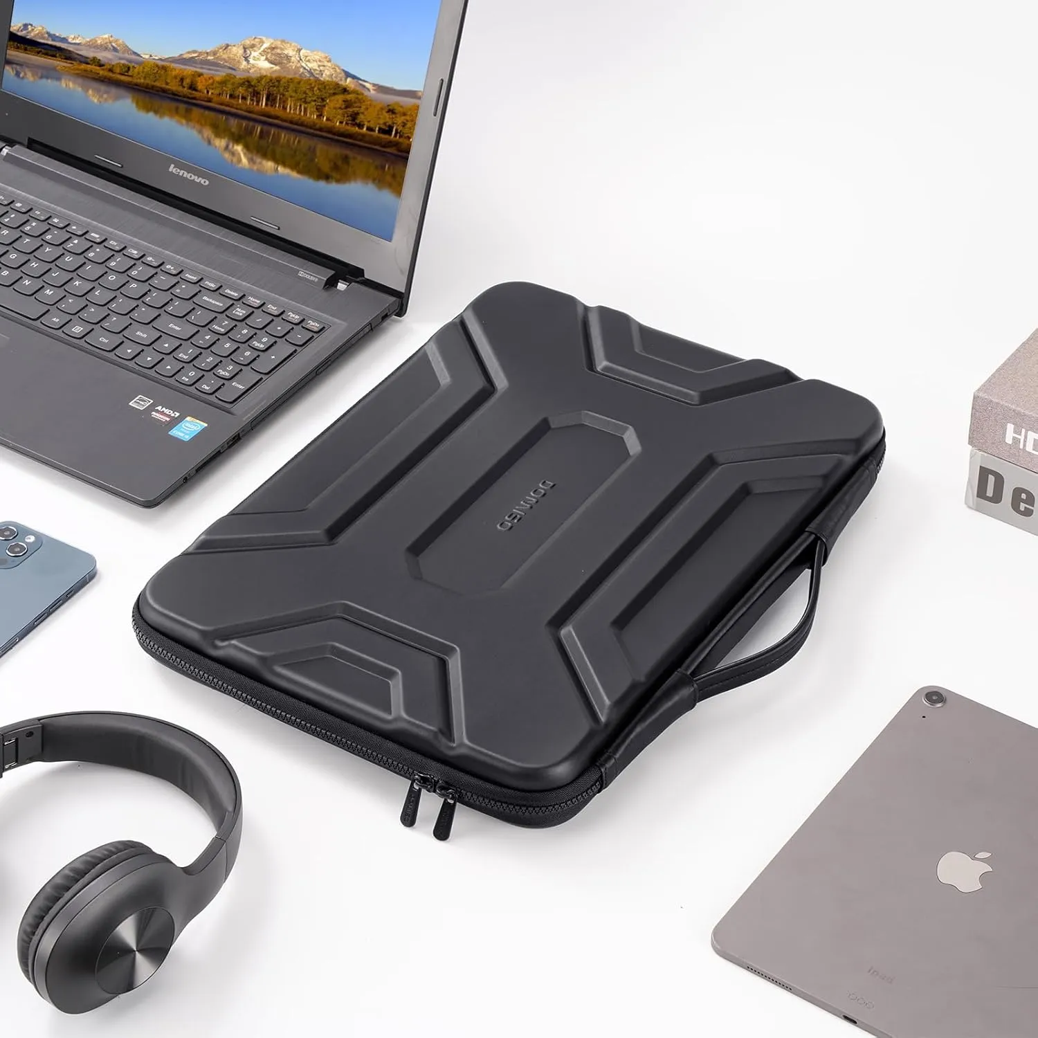 DOMISO 13.3 inch Laptop Sleeve with Handle Shockproof Computer Bag Waterproof EVA Protective Carrying Case for 13-13.3 inch Notebooks/13.3" HP Dell Asus Lenovo Laptop, Black