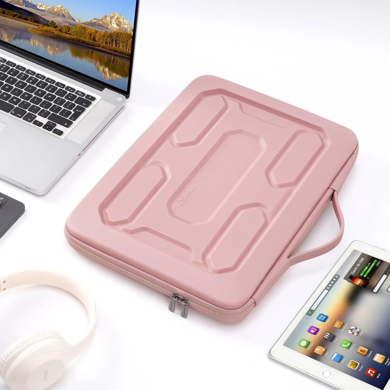 DOMISO 14 inch Laptop Sleeve with Handle Shockproof Computer Bag Waterproof EVA Protective Carrying Case for 14" ThinkPad E480/Yoga 920/13.5" Microsoft Surface Book/HP Pavilion 14 Stream 14, Pink