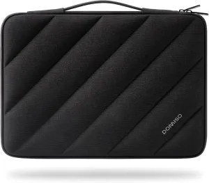 DOMISO 15.6 inch Laptop Sleeve Bag Shockproof Protective Carrying Case Water-Resistant Stripe Pattern Handbag with Handle Compatible with MacBook/HP/Dell,Black
