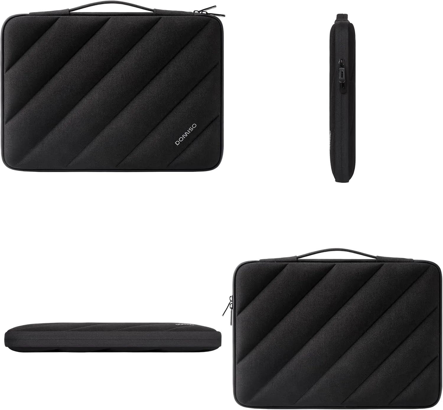 DOMISO 15.6 inch Laptop Sleeve Bag Shockproof Protective Carrying Case Water-Resistant Stripe Pattern Handbag with Handle Compatible with MacBook/HP/Dell,Black