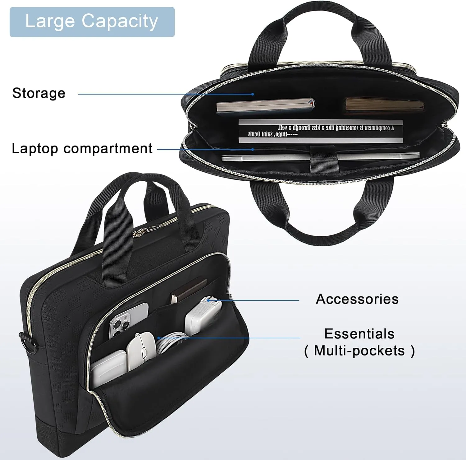 DOMISO 17-17.3 inch Laptop Sleeve Business Briefcase 17 inch Laptop Bag Waterproof Laptop Case for Men Women Business Office Work Computer Case 17 inch Messenger Shoulder Bag,Black