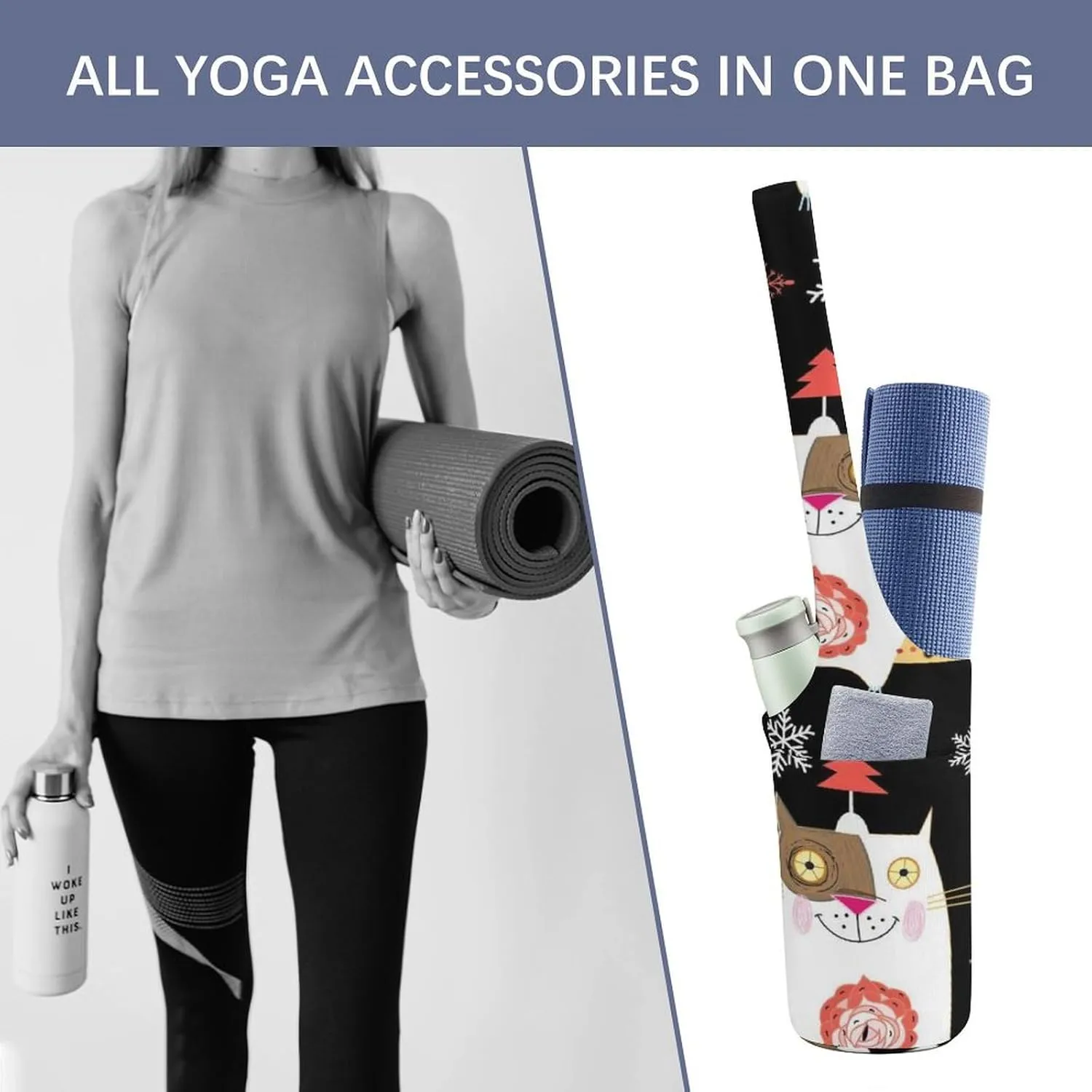 Donnapink Yoga Mat Bag, Canvas Storage Bag with Pocket Shoulder Strap, Fashion Mat Bag