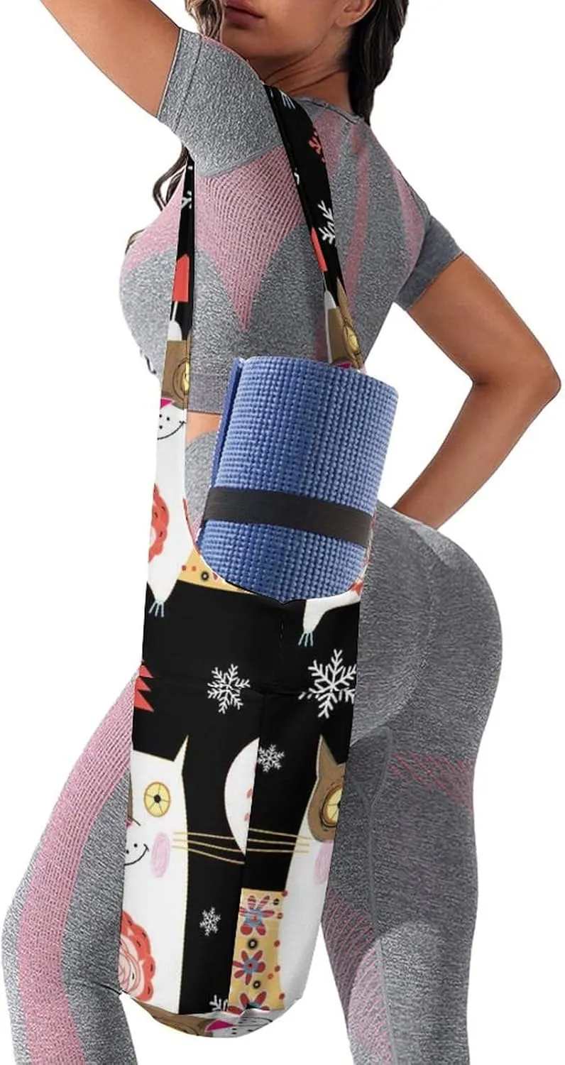 Donnapink Yoga Mat Bag, Canvas Storage Bag with Pocket Shoulder Strap, Fashion Mat Bag