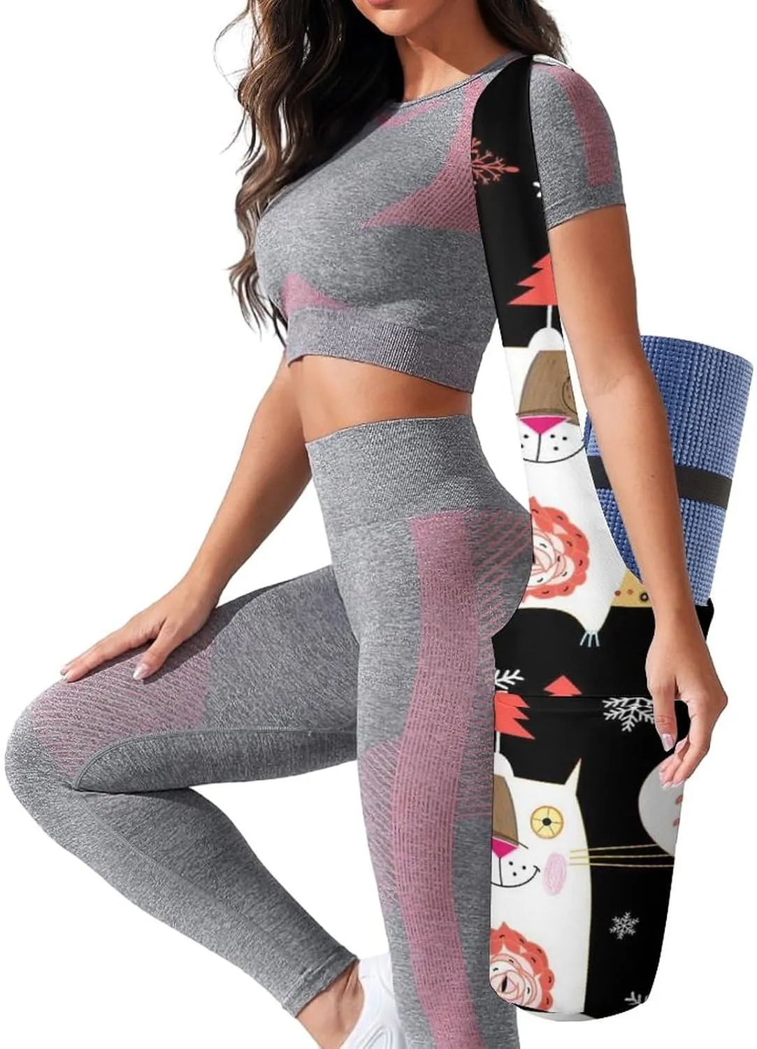 Donnapink Yoga Mat Bag, Canvas Storage Bag with Pocket Shoulder Strap, Fashion Mat Bag