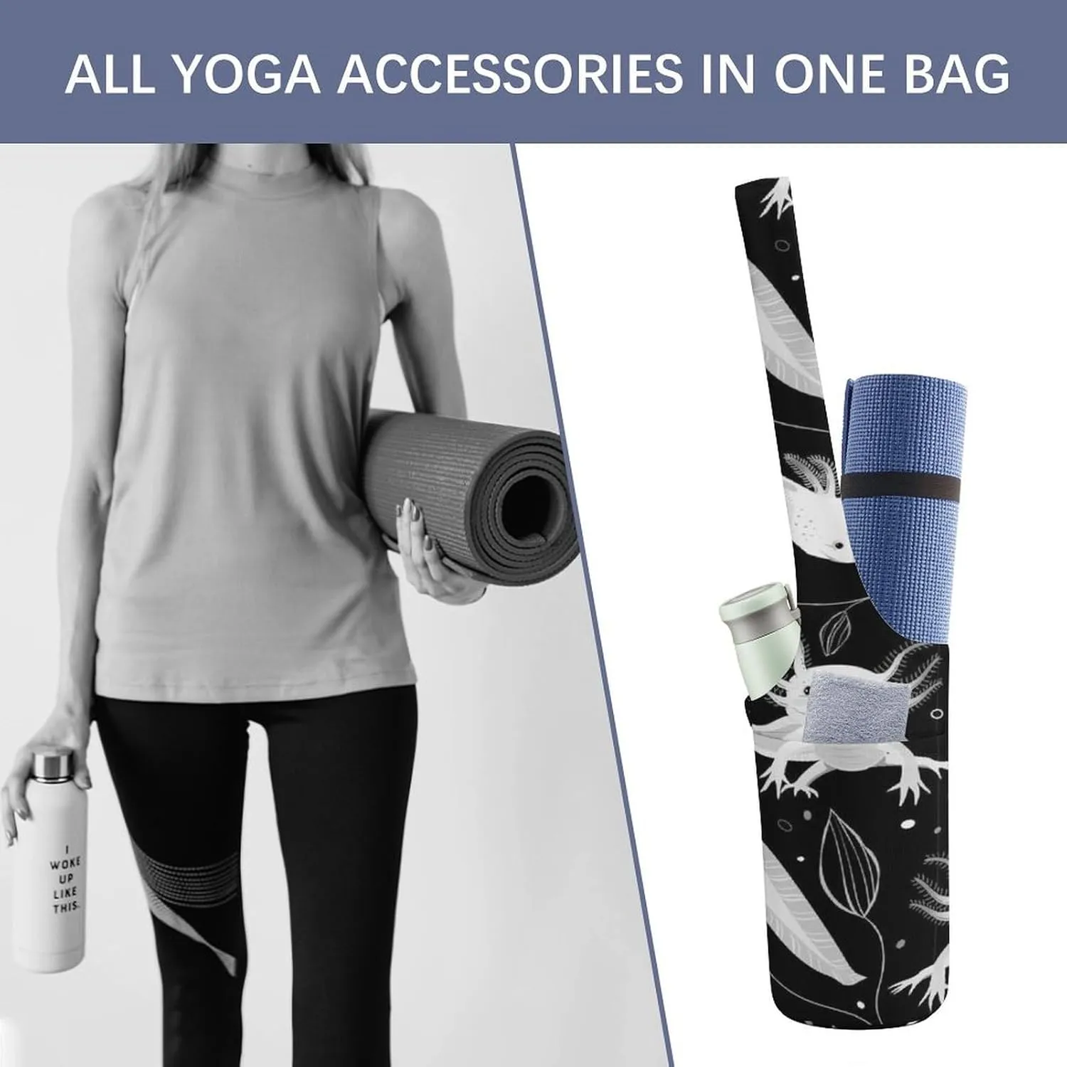 Donnapink Yoga Mat Bag, Canvas Storage Bag with Pocket Shoulder Strap, Fashion Mat Bag