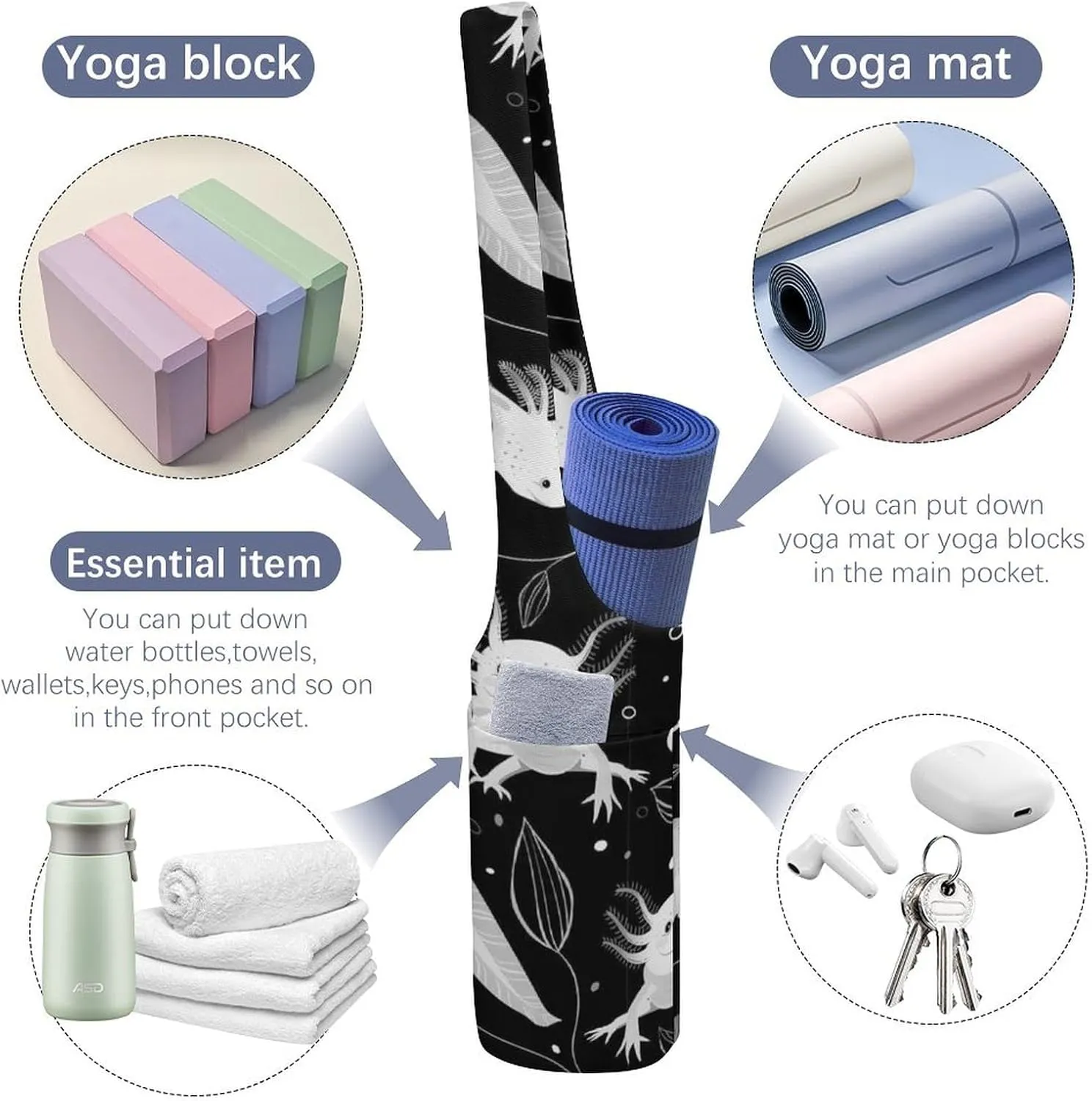 Donnapink Yoga Mat Bag, Canvas Storage Bag with Pocket Shoulder Strap, Fashion Mat Bag